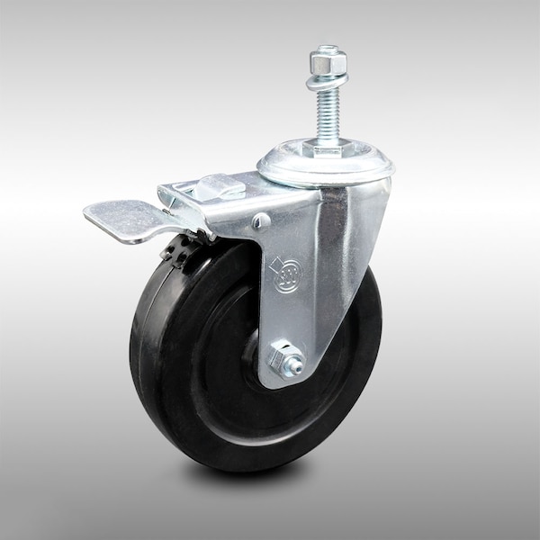 5 Inch SS Hard Rubber Swivel 10mm Threaded Stem Caster with Total Lock Brake